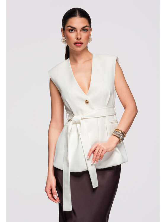 Ombre Ombre Kamizelka OW-VE-E0001 Beżowy Slim Fit