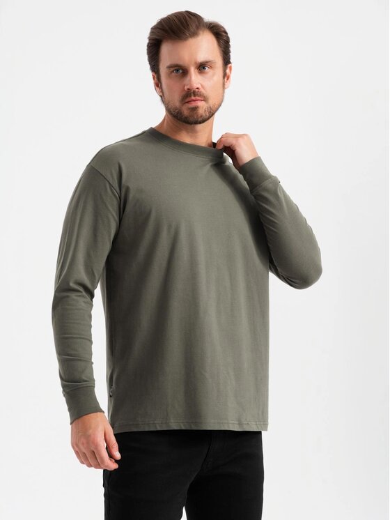 Ombre Ombre Longsleeve OM-LSBC-0129 Zielony Loose Fit