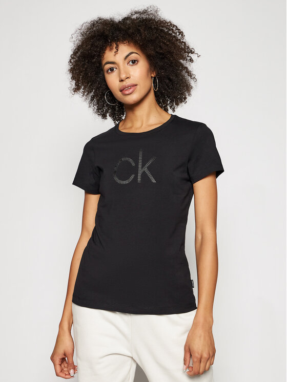 Calvin Klein T-Shirt Diamante K20K202639 Czarny Slim Fit