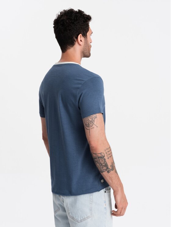 Ombre Ombre T-Shirt OM-TSCT-22SS-004 Niebieski Regular Fit