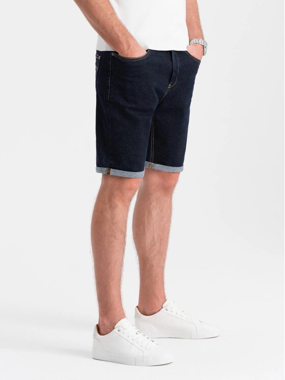 Ombre Ombre Džínové šortky OM-SRDS-0134 Tmavomodrá Regular Fit
