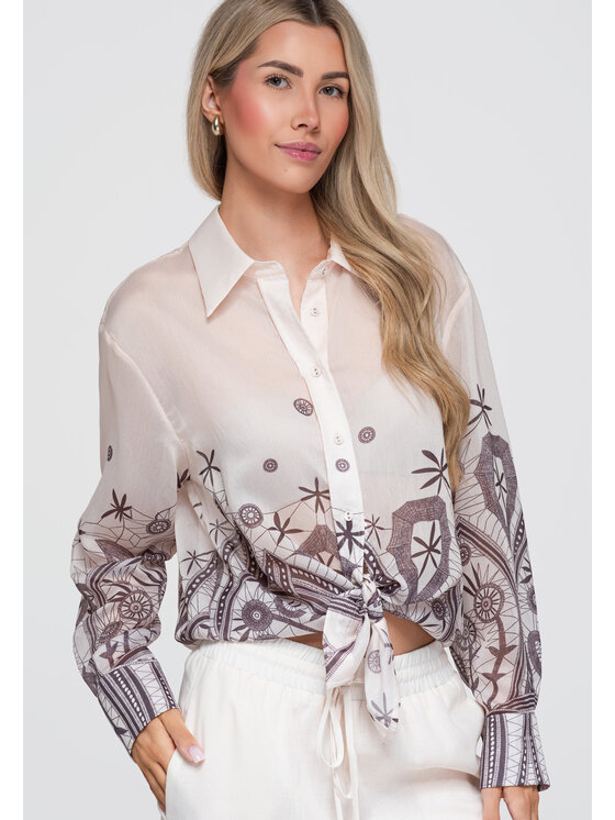 Ombre Ombre Koszula OW-SH-E0061 Beżowy Loose Fit