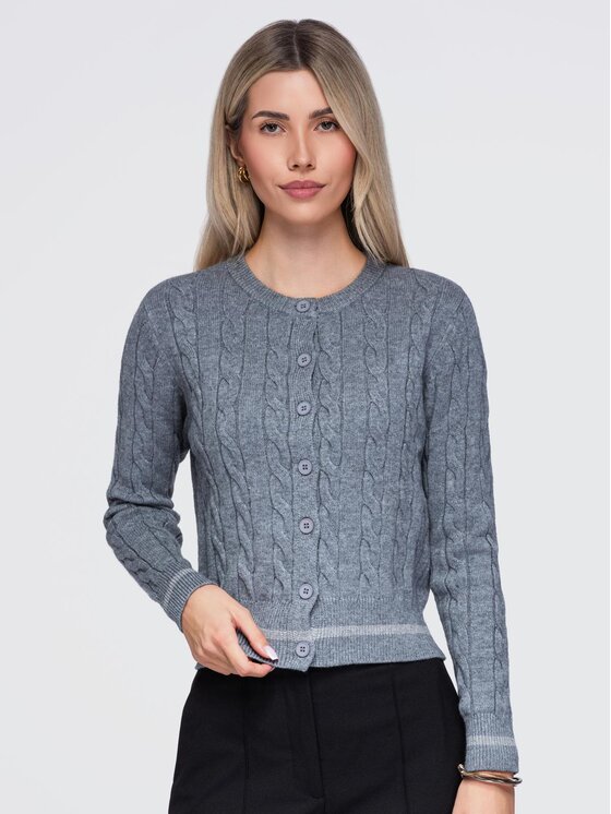 Ombre Ombre Sweter OW-SW-E0028 Szary Slim Fit