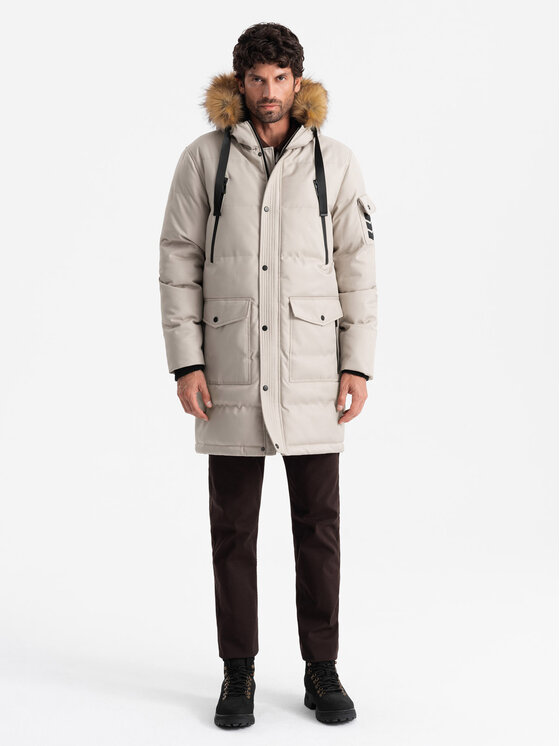 Ombre Ombre Parka OM-JALJ-0182 Beżowy Regular Fit
