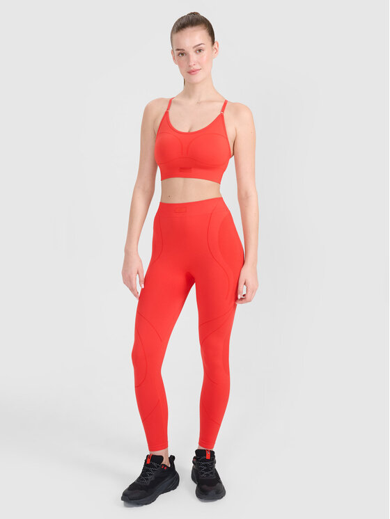 4F 4F Legginsy TRAINING SEAMLESS Czerwony Slim Fit