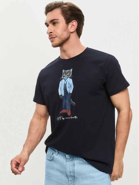 CAT by maniita lacitta CAT by maniita lacitta T-Shirt Printed men's t-shirt with CAT Niebieski Regular Fit