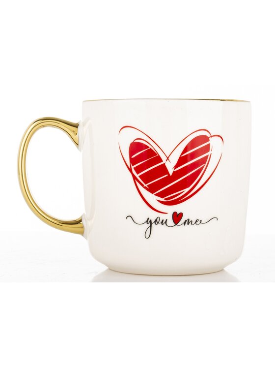 MIAhome MIAhome Kubek porcelanowy 385 ml z czerwonym sercem i napisem YOU ME Biały