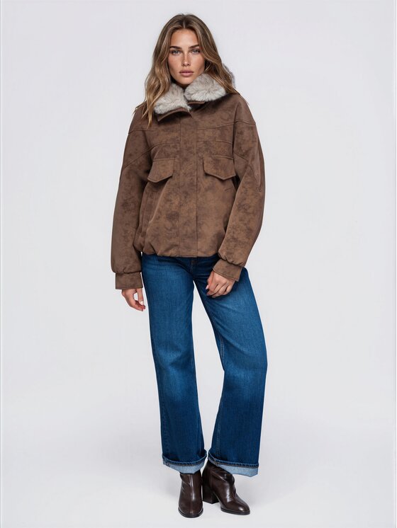 Ombre Ombre Zimní bunda OW-JT-E0009 Hnědá Relaxed Fit