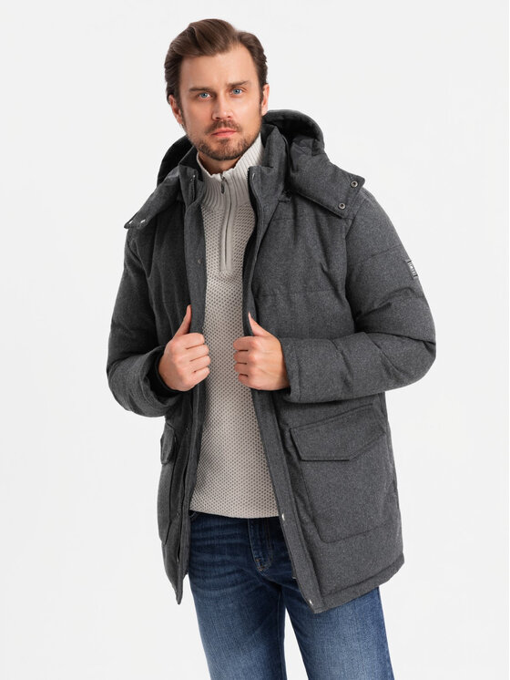 Ombre Ombre Parka OM-JALJ-0217 Czarny Regular Fit