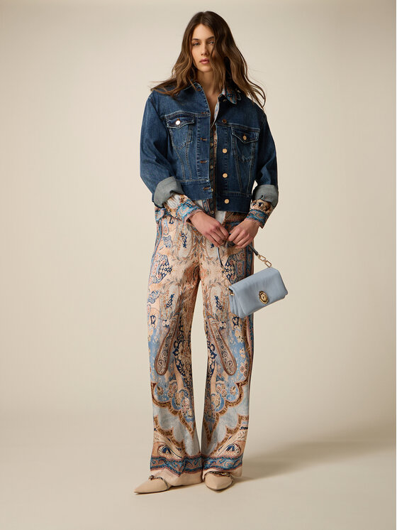 Oltre Oltre Spodnie materiałowe P024J002685N0Z4 Turkusowy Baggy Fit