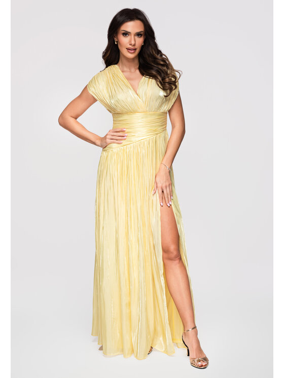 Ombre Ombre Sukienka wieczorowa LA-OM-DLR363 Żółty Regular Fit