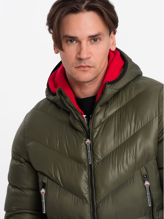 Ombre Ombre Kurtka zimowa OM-JAHP-0145 Khaki Regular Fit