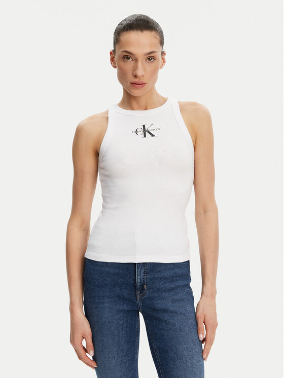 Calvin Klein Jeans Calvin Klein Jeans Top Monologo J20J225301 Bílá Slim Fit