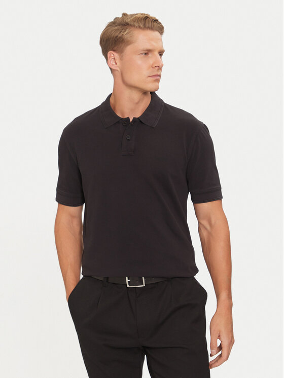 Boss Тениска с яка и копчета Prime 50507813 Черен Regular Fit