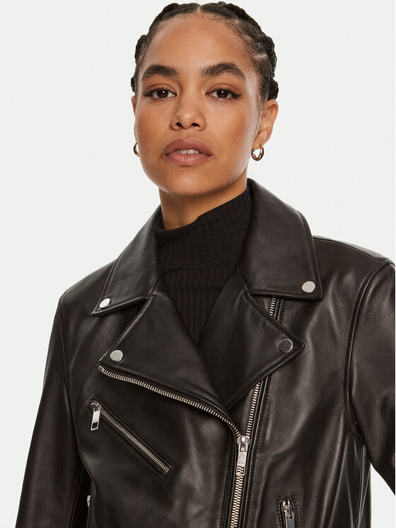 BOSS Boss Bőrkabát Safiyana 50518257 Fekete Oversize