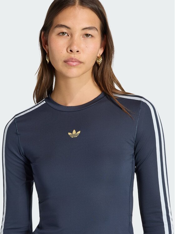 adidas adidas Longsleeve 3 STRIPES Błękitny Slim Fit