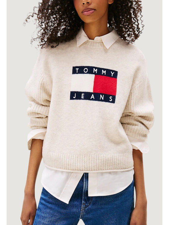 Tommy Jeans Tommy Jeans Maglione TJW MELANGE FLAG SWE Bianco Casual Fit
