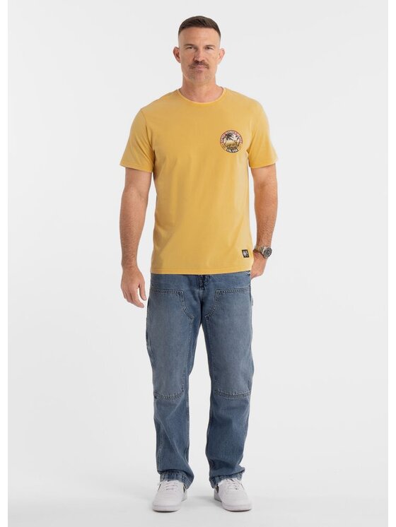 PITBULL PITBULL T-Shirt Koszulka męska Denim Washed OCEANSIDE L Żółty Regular Fit