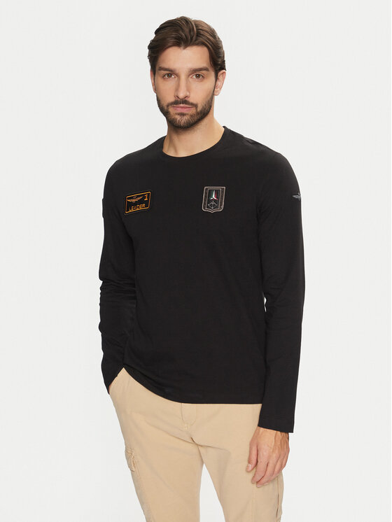 Aeronautica Militare Aeronautica Militare Majica z dolgimi rokavi 242TS2317J489 Črna Regular Fit