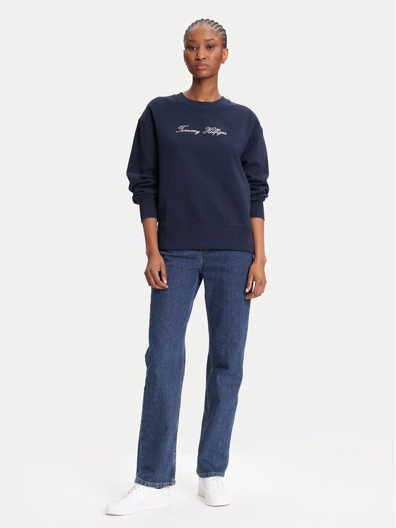 Tommy Hilfiger Tommy Hilfiger Pulóver Script WW0WW47159 Sötétkék Regular Fit