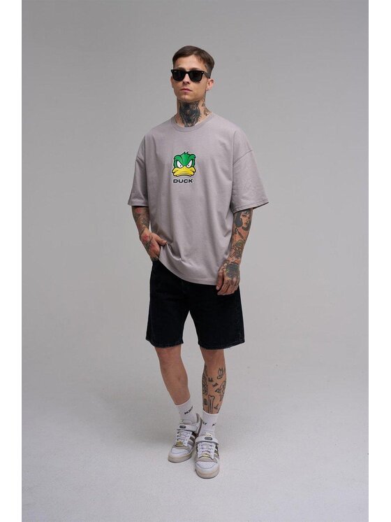 MyStars MyStars T-Shirt Koszulka Z Krótkim Rękawem Oversize Męska Szara Machinist Duck Kaczka L Szary Oversize