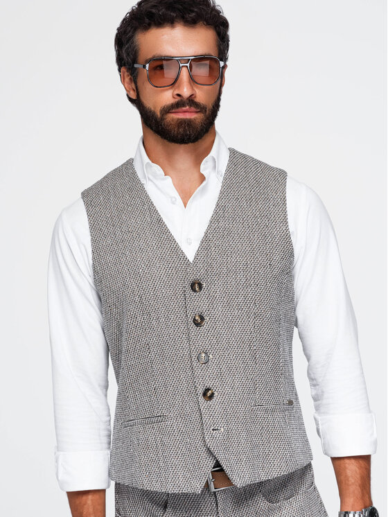 Ombre Ombre Kamizelka OM-BLZV-0155 Brązowy jasny Regular Fit
