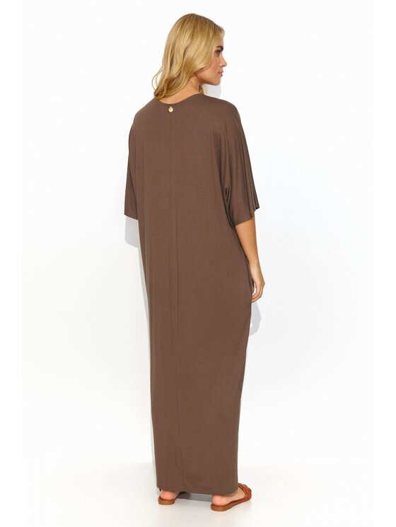 Makadamia Makadamia Sukienka codzienna M820 Brązowy Oversize