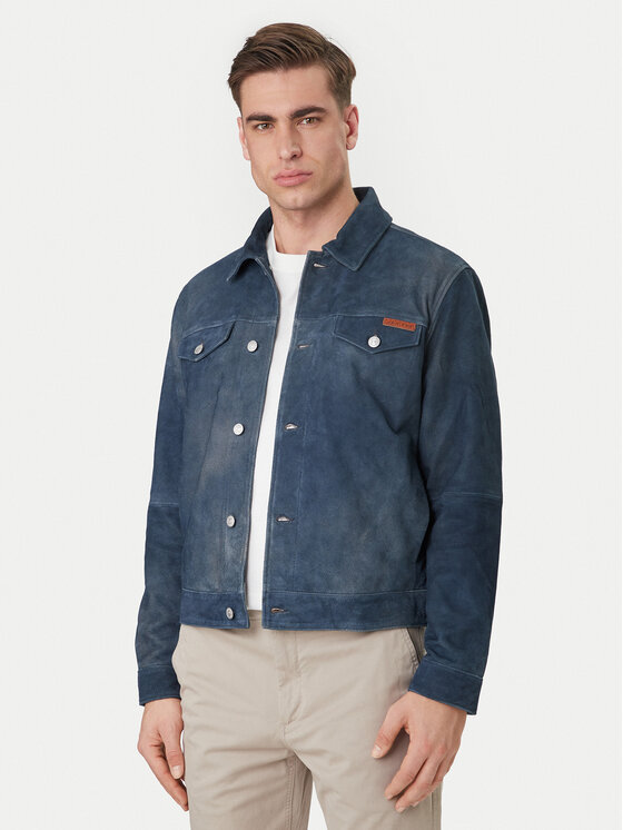 Calvin Klein Jeans Calvin Klein Jeans Kožená bunda 90s LV04RF404G Tmavomodrá Regular Fit