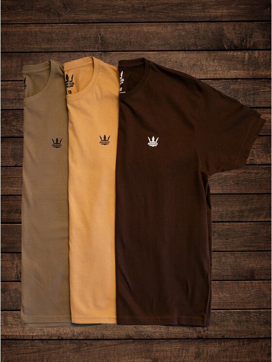 Jigga Wear Jigga Wear Komplet t-shirtów Zestaw 3 T-Shirtów Jigga Wear Mini Crown Brązowa / Beżowa / Zielona 2XL Beżowy Regular Fit