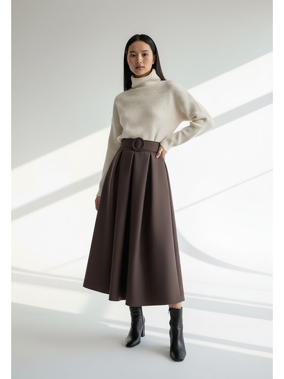 FIGL FIGL Midi sukňa M1255 Hnedá A-Line Fit