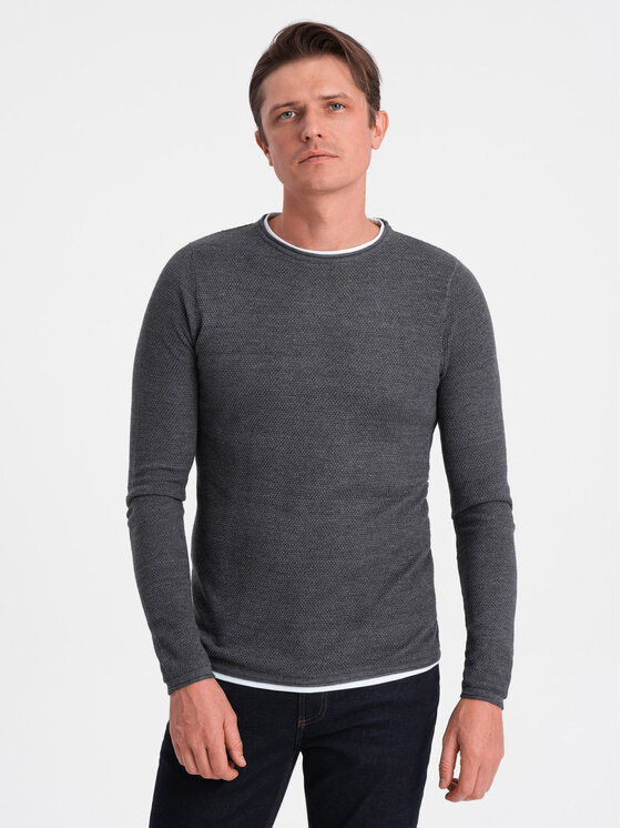 Ombre Ombre Sweter OM-SWSW-0103 Szary Classic Fit