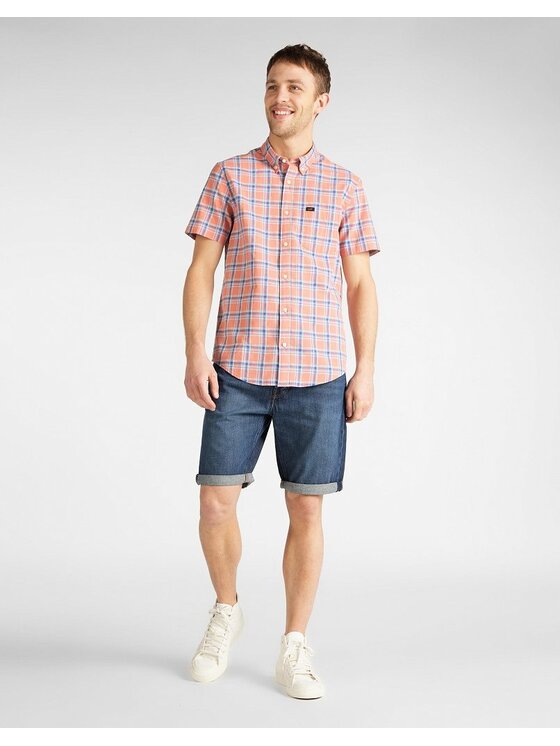 Lee Lee Koszula BUTTON DOWN SS Niebieski Regular Fit