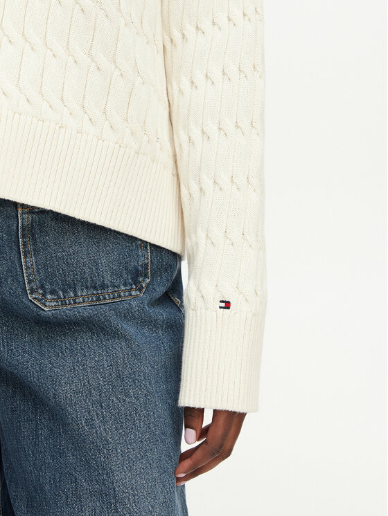 Tommy Hilfiger Tommy Hilfiger Pletena jopica WW0WW50078 Kremna Relaxed Fit