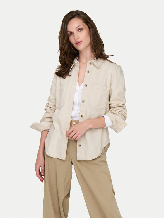 ONLY ONLY Τζιν πουκάμισο Silla 15338783 Εκρού Slim Fit