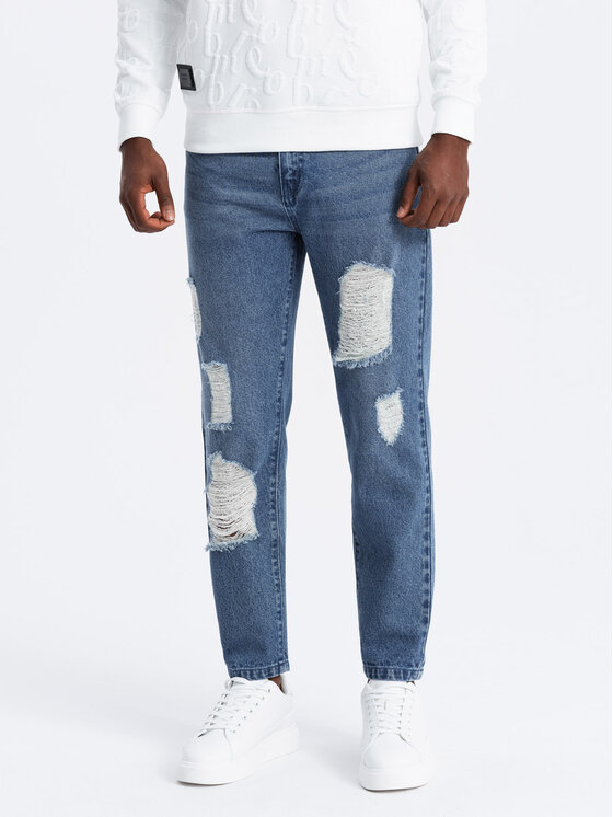 Ombre Ombre Jeansy OM-PADP-0175 Niebieski Tapered Fit
