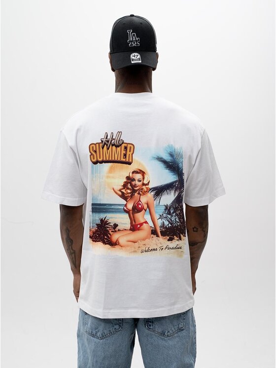MyStars MyStars T-Shirt Szeroka luźna na wakacje urlop plażę 128164 Biały Oversize