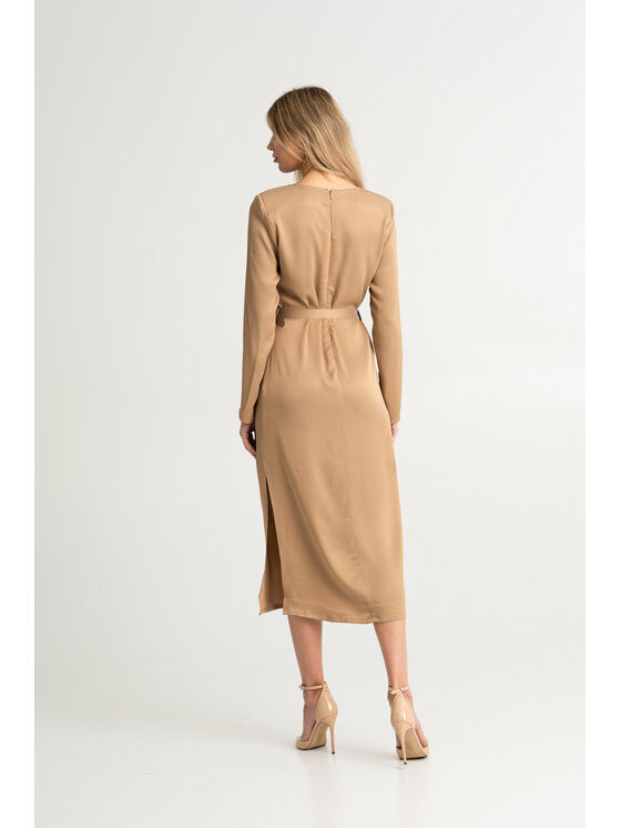 Leimann Leimann Sukienka koktajlowa Valentina Beżowy Classic Fit
