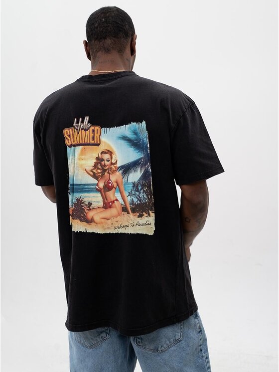 MyStars MyStars T-Shirt Szeroka luźna na wakacje urlop plażę 128162 Czarny Oversize