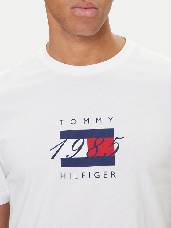 Tommy Hilfiger Tommy Hilfiger T-Shirt Linear Flag MW0MW41338 Bílá Regular Fit