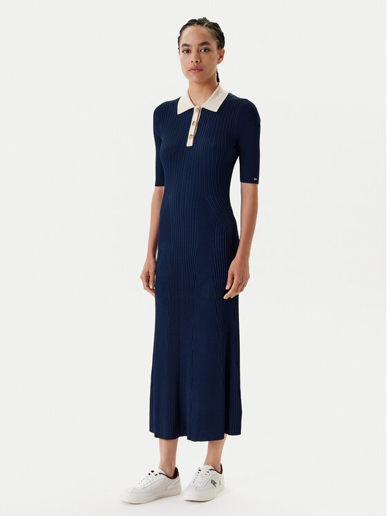 Tommy Hilfiger Tommy Hilfiger Strickkleid WW0WW47216 Dunkelblau Slim Fit