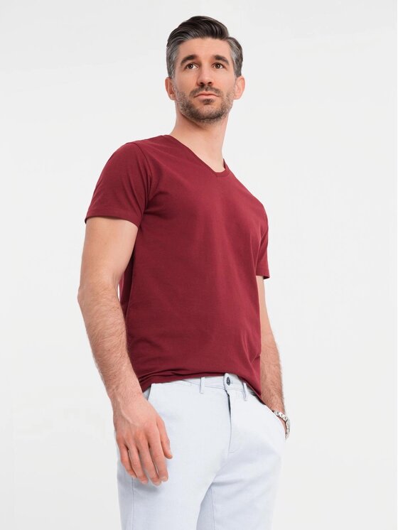 Ombre Ombre T-Shirt OM-TSBS-0237 Bordowy Regular Fit