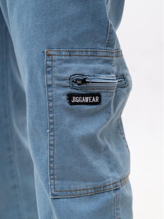 Jigga Wear Jigga Wear Jeansy Spodnie Jeansowe Jogger Bojówki Męskie Jasne Niebieskie Jigga Wear Stripe Zip Cargo L Niebieski Regular Fit