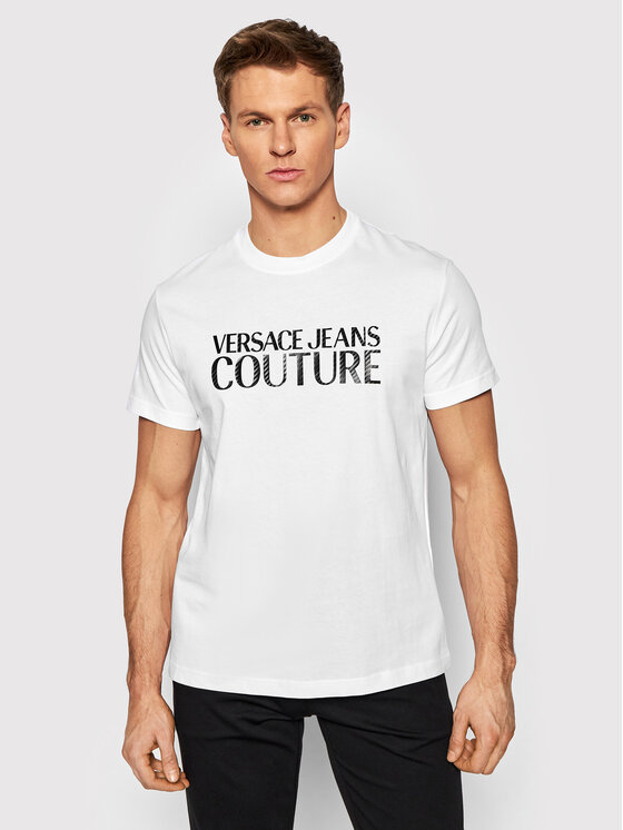 Versace Jeans Couture Versace Jeans Couture Tričko Logo Pixel 72GAHT02 Biela Regular Fit