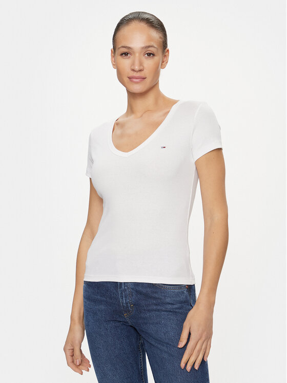 Tommy Jeans Tricou Essential DW0DW17385 Alb Slim Fit