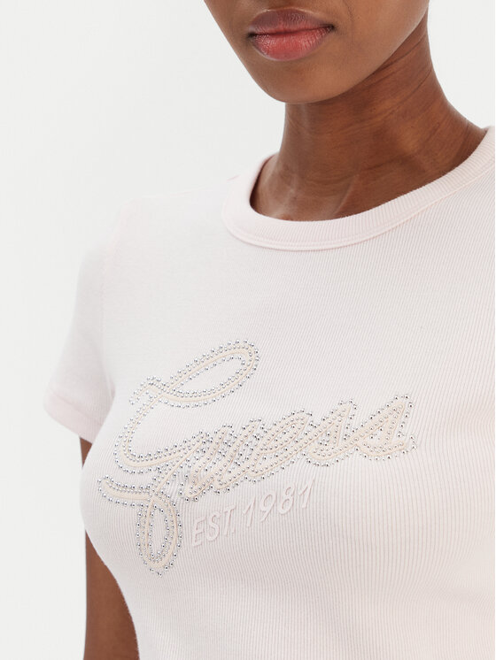Guess Guess Póló W6RI22 KA0H1 Rózsaszín Slim Fit