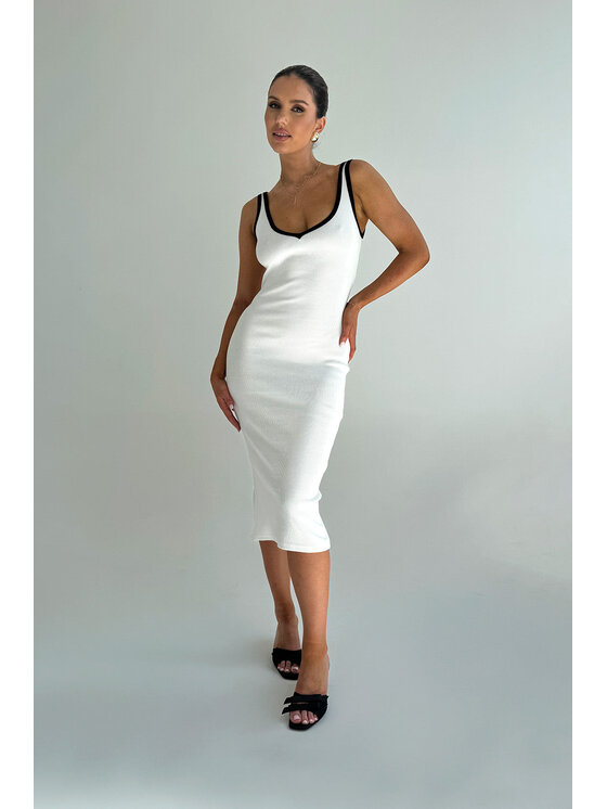 Nudyess Nudyess Vestito di maglia Lauren midi z prążka Écru Fitted Fit
