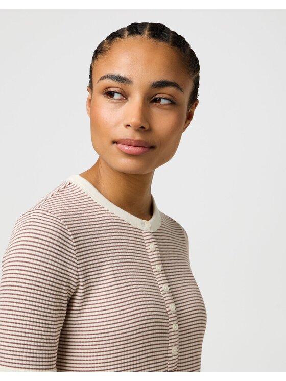 Wrangler Wrangler T-Shirt FEMME KNIT HENLEY Różowy Slim Fit