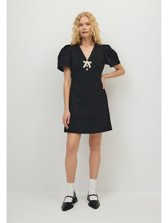 BIZUU BIZUU Sukienka koktajlowa TIBA BLACK A-LINE MINI TWEED DRESS Czarny Standard Fit
