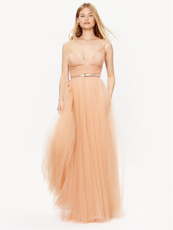 Elisabetta Franchi Elisabetta Franchi Sukienka wieczorowa AB-464-32E2-V750 Beżowy Regular Fit