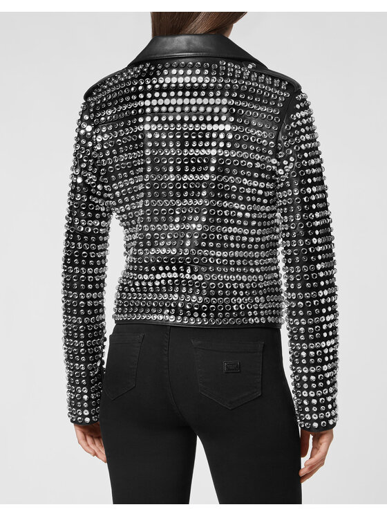 PHILIPP PLEIN PHILIPP PLEIN Kožená bunda 6285 Černá Slim Fit